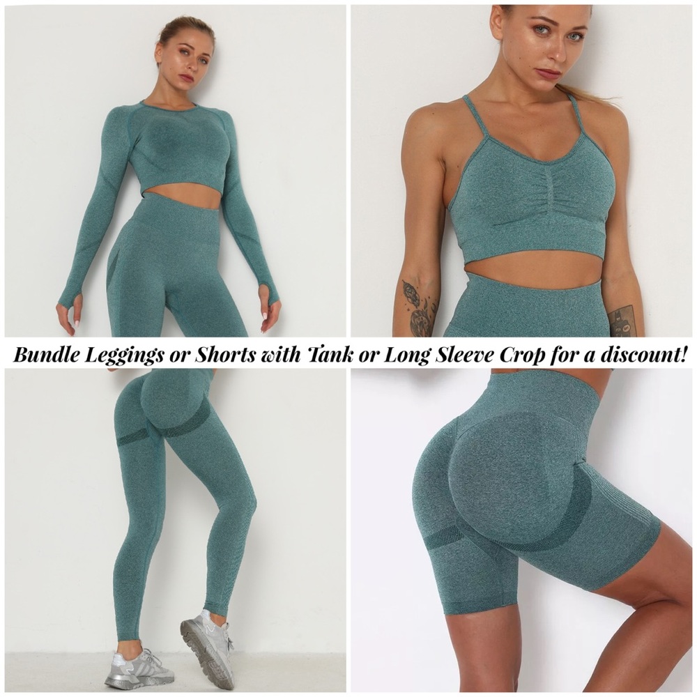 Teal Bluish Green Long Sleeve Yoga Sport Crop Top - Picture 14 of 16